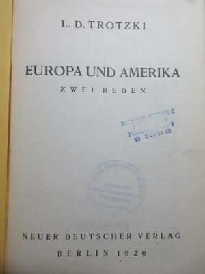 
o S 1 T76 16 : Europa und Amerika : zwei Reden (1926)