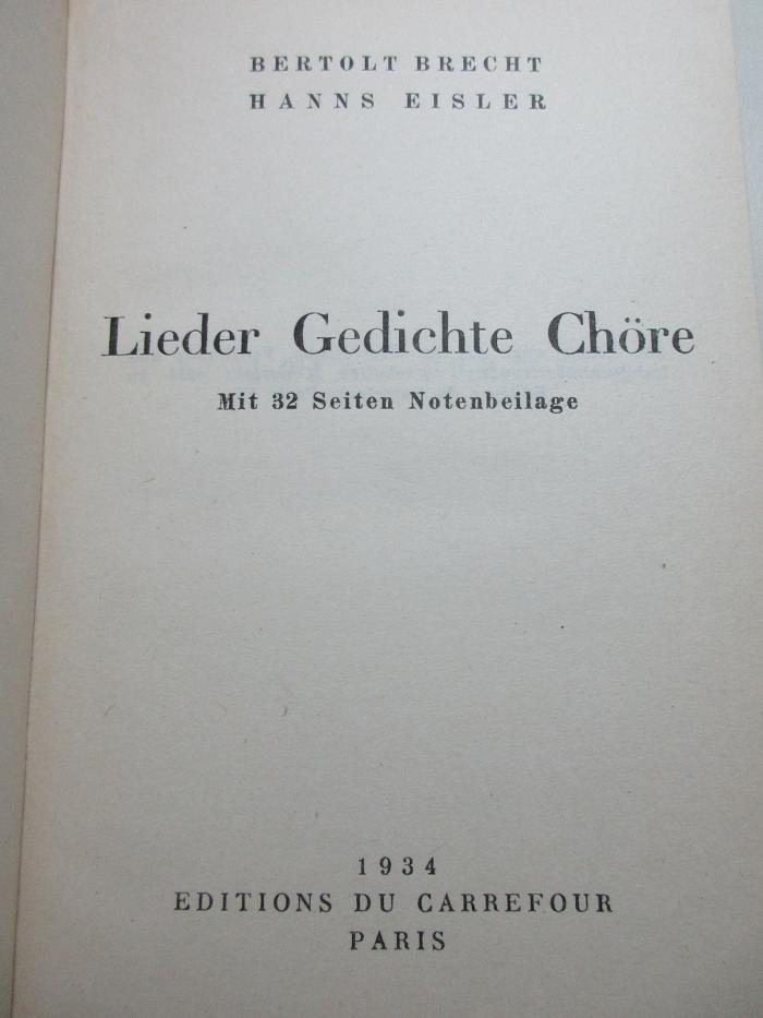 unbekannt : Lieder Gedichte Chöre : mit 32 Seiten Notenbeilage (1934)