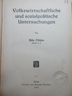 88/80/40644(3) : Volkswirtschaftliche und sozialpolitische Untersuchungen (1927)