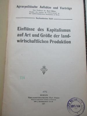 88/80/41492(8)-16 : Einflüsse des Kapitalismus auf Art und Größe der landwirtschaftlichen Produktion (1929)