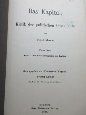 
88/80/40943(3)-1 : Der Produktionsprocess des Kapitals (1909)