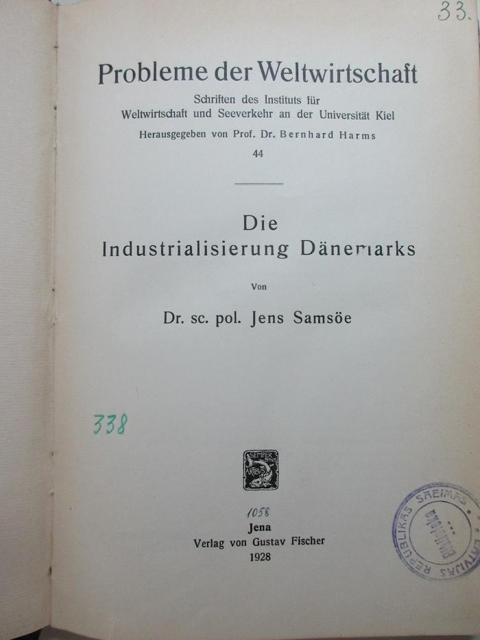 
88/80/41433(8) : Die Industrialisierung Dänemarks (1928)