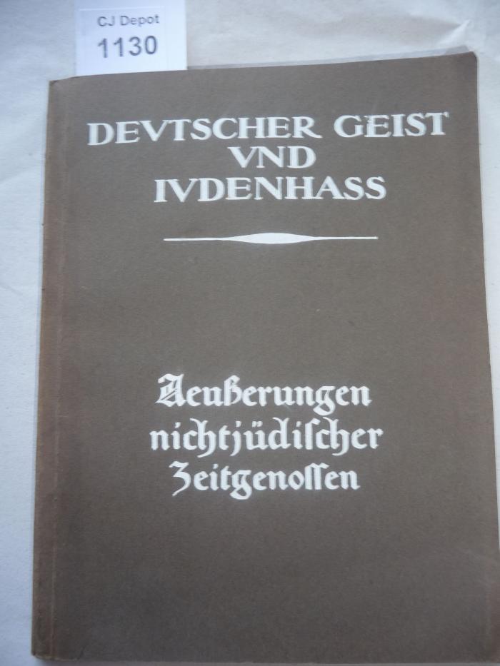  Deutscher Geist und Judenhass. Ein Werk des Volkskraft-Bundes. (1920)