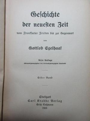 1 E 21&lt;8&gt;-1 : Geschichte der neuesten Zeit : vom Frankfurter Frieden bis zur Gegenwart (1920)