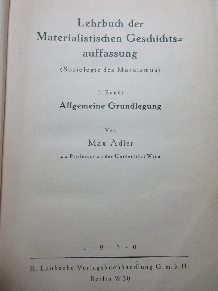 
1 E 69-1 : Allgemeine Grundlegung (1930)