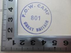 - (P.O.W. Camp Great Britain), Stempel: Name, Nummer; 'P.O.W. Camp
801
Great Britain'. 