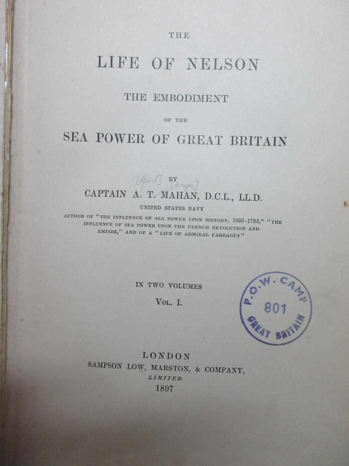 
1 F 254-1 : The life of Nelson, the embodiment of sea power of Great Britain (1897)