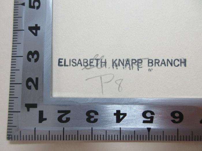 1 F 212 : Elizabethan women (1936);- (Knapp Branch, Elisabeth), Stempel: Name, Nummer; 'Elisabeth Knapp Branch
P8'. 