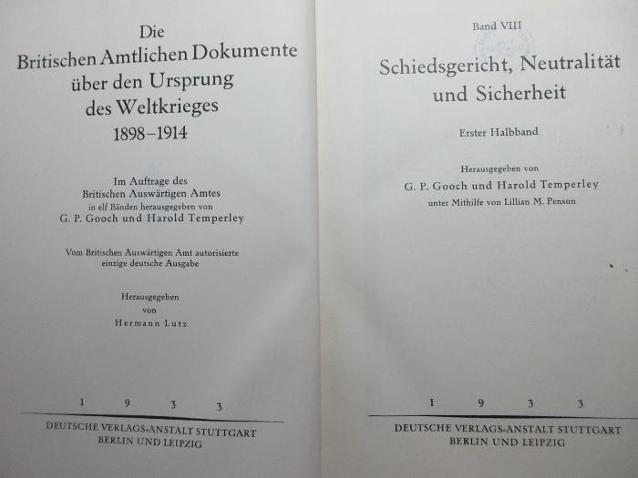 
1 F 274-8,1 : Schiedsgericht, Neutralität und Sicherheit (1933)