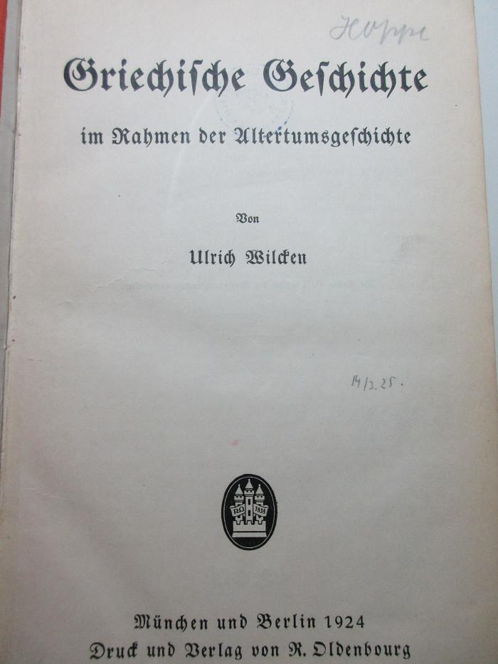1 F 318 : Griechische Geschichte im Rahmen der Altertumsgeschichte (1924)