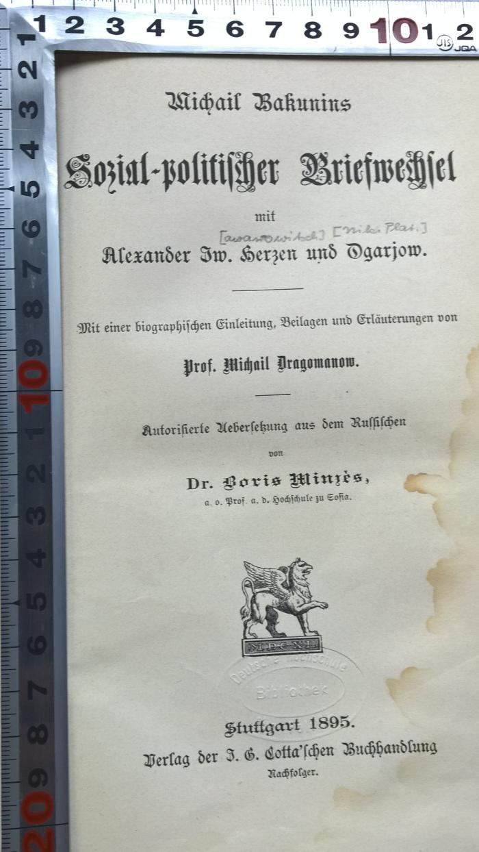 Ba 830 : Sozial-politischer Briefwechsel mit Alexander Iw. Herzen und Ogarjow (1895)