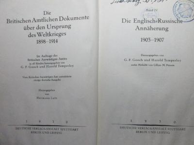 
1 F 274-4 : Die englisch-russische Annäherung 1903 - 1907 (1930)
