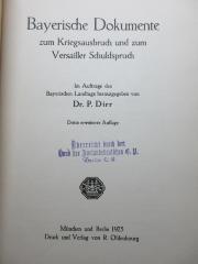 
1 F 309&lt;3&gt; : Bayerische Dokumente zum Kriegsausbruch und zum Versailler Schuldspruch : im Auftrag des Bayerischen Landtags (1925)