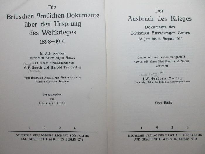 1 F 274-11,1 : Der Ausbruch des Krieges (1926)