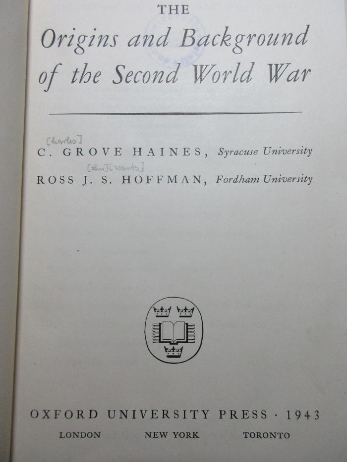 
1 F 343 : The origins and background of the second world war (1943)