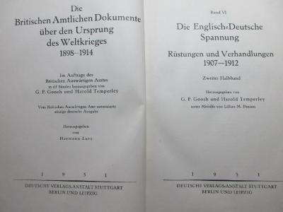 1 F 274-6,2 : Die englisch-deutsche Spannung 6. Rüstungen und Verhandlungen, 1907 - 1912 (1931)