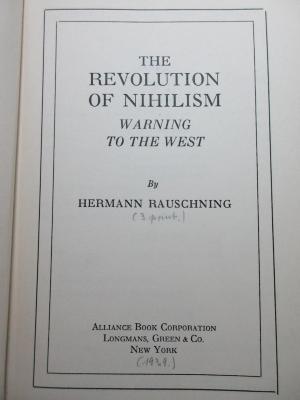 1 F 320&lt;3&gt; : The revolution of nihilism : warning to the west (1939)