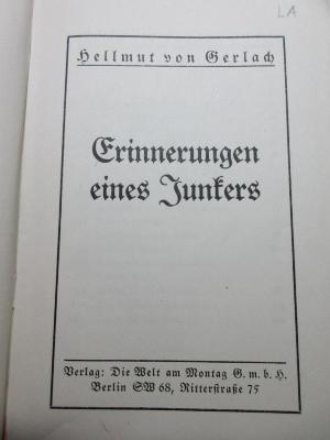 
1 F 354<a> : Erinnerungen eines Junkers (1924)</a>