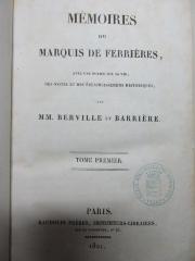 
1 F 395-1 : Mémoires du Marquis de Ferrières : avec une notice sur sa vie, des notes et des éclaircissemens historiques (1821)