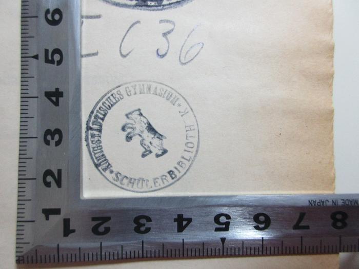 - (Königstädtisches Gymnasium (Berlin)), Stempel: Wappen, Name, Berufsangabe/Titel/Branche, Ortsangabe; 'Königstädtisches Gymnasium
Schülerbibliothek'.  (Prototyp);1 F 57&lt;2&gt;-7 : Geschichte der Stadt Rom im Mittelalter : vom 5. bis zum 16. Jahrhundert


 (1873)