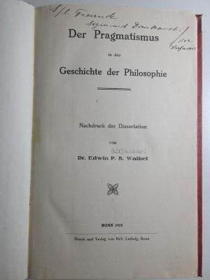 
1 G 150 : Der Pragmatismus in der Geschichte der Philosophie (1915)