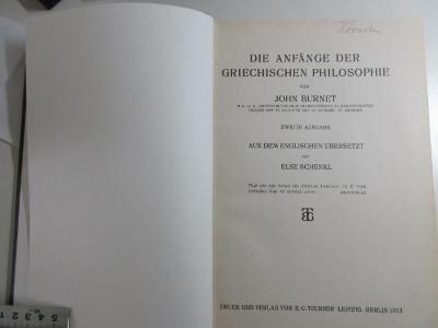 1 G 123&lt;2&gt; : Die Anfänge der griechischen Philosophie (1913)