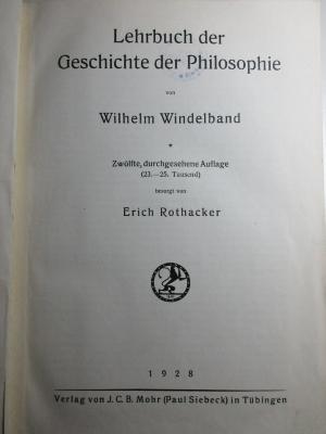 1 G 187&lt;12&gt; : Lehrbuch der Geschichte der Philosophie (1928)