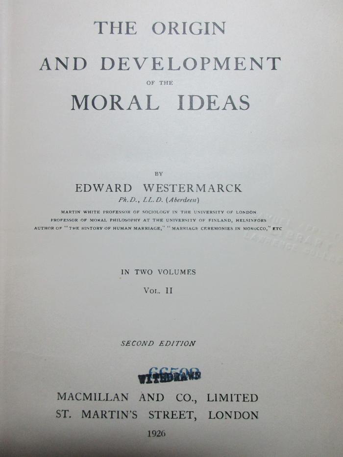 1 G 19&lt;2&gt;-2 : The origin and development of the moral ideas (1926)