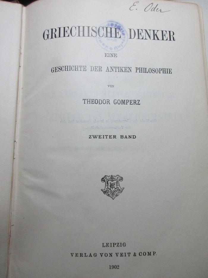 1 G 300-2 : Griechische Denker : eine Geschichte der antiken Philosophie (1902)