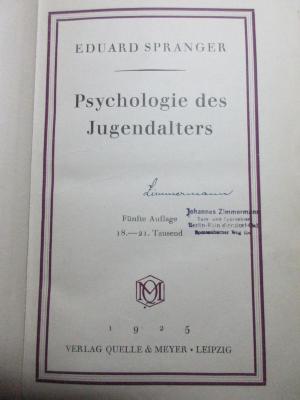 1 G 269&lt;5&gt; : Psychologie des Jugendalters (1925)