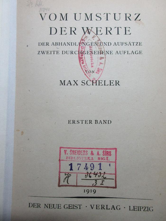 
1 G 216&lt;2&gt;-1/2 : Vom Umsturz der Werte : Abhandlungen und Aufsätze (1919)