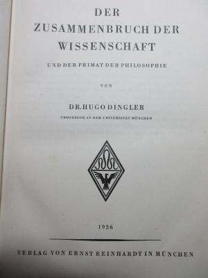 
1 G 280 : Der Zusammenbruch der Wissenschaft und der Primat der Philosophie (1926)