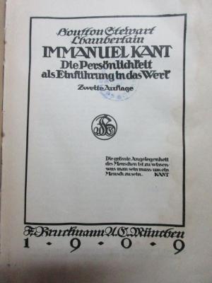 
1 G 277&lt;2&gt; : Immanuel Kant : Die Persönlichkeit als Einführung in das Werk (1909)