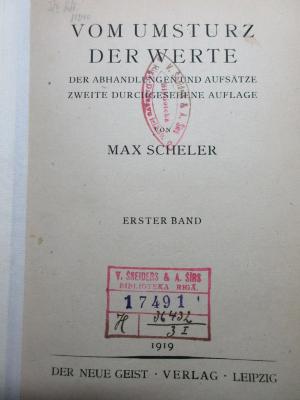 
1 G 216&lt;2&gt;-1/2 : Vom Umsturz der Werte : Abhandlungen und Aufsätze (1919)