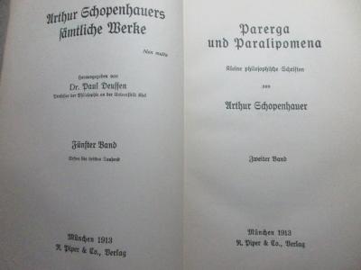 
1 G 282-5 : Parerga und Paralipomena : kleine philosophische Schriften (1913)