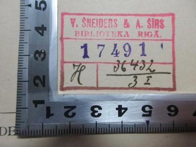 
1 G 216&lt;2&gt;-1/2 : Vom Umsturz der Werte : Abhandlungen und Aufsätze (1919);- (V. Sneiders &amp; A. Sirs Biblioteka Riga), Stempel: Name, Exemplarnummer; 'V. Sneiders &amp; A. Sirs
Biblioteka Riga
17491
H 36432/3I[handschriftlich]'. 