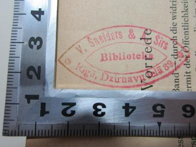 - (V. Sneiders &amp; A. Sirs Biblioteka Riga), Stempel: Name, Ortsangabe; 'V. Sneiders &amp; A. Sirs
Biblioteka
Riga, Dzirnavu iela 39.'. ;
1 G 218-1 : Religiöse Erneuerung (1921)