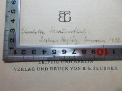 - (Marienthal, Charlotte), Von Hand: Autogramm, Ortsangabe, Datum; 'Charlotte Marienthal.
Berlin-Steglitz, Sommer 1933.'. 