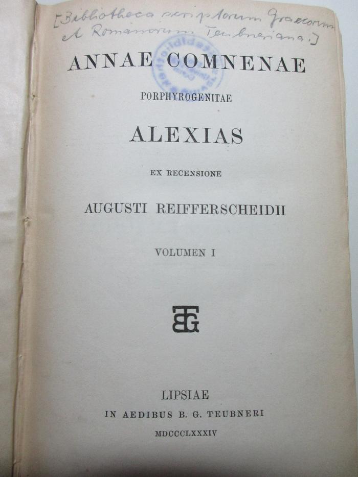 
10 F 151-1/2 : Annae Comnenae Porphyrogenitae Alexias (1884)