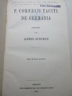 
10 F 236 : P. Cornelii Taciti De Germania (1916)