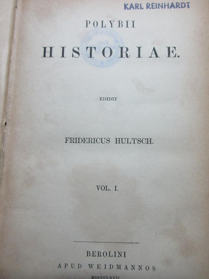 
10 F 212-1 : Polybii historiae (1867)
