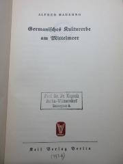 

10 F 17 : Germanisches Kulturerbe am Mittelmeer (1934)