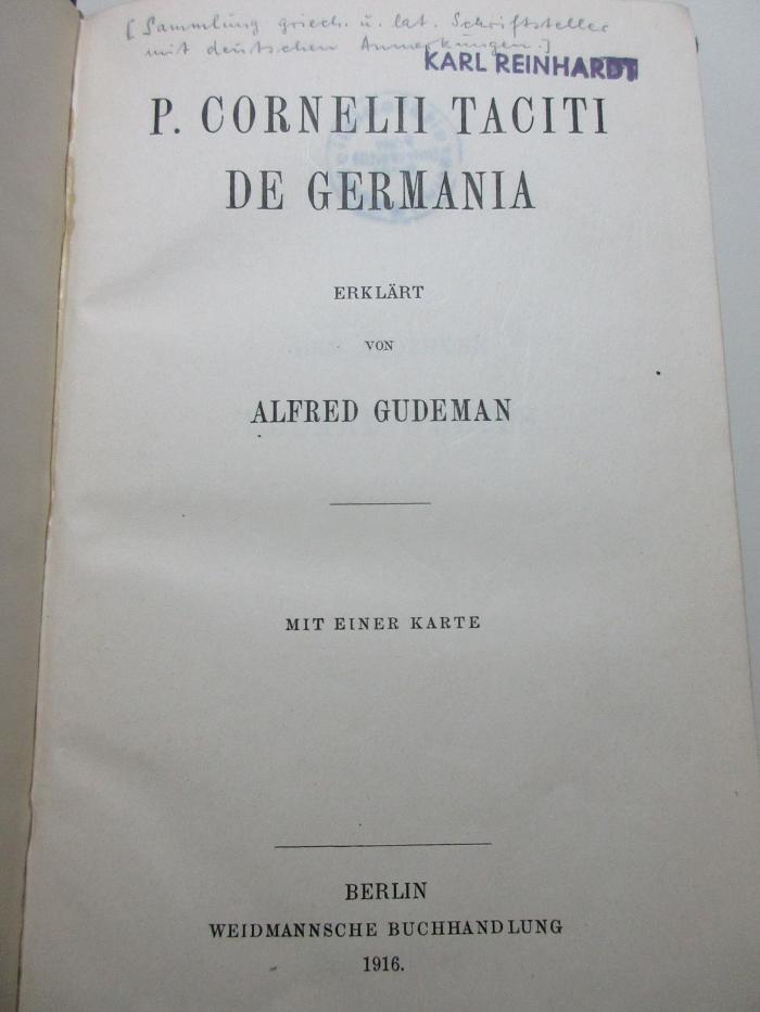 
10 F 236 : P. Cornelii Taciti De Germania (1916)