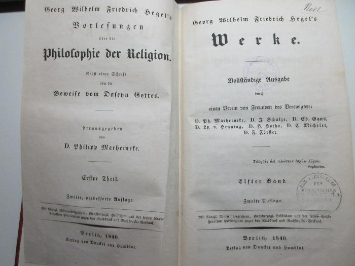 1 G 346&lt;2&gt;-11 : Vorlesungen über die Philosophie der Religion (1840)