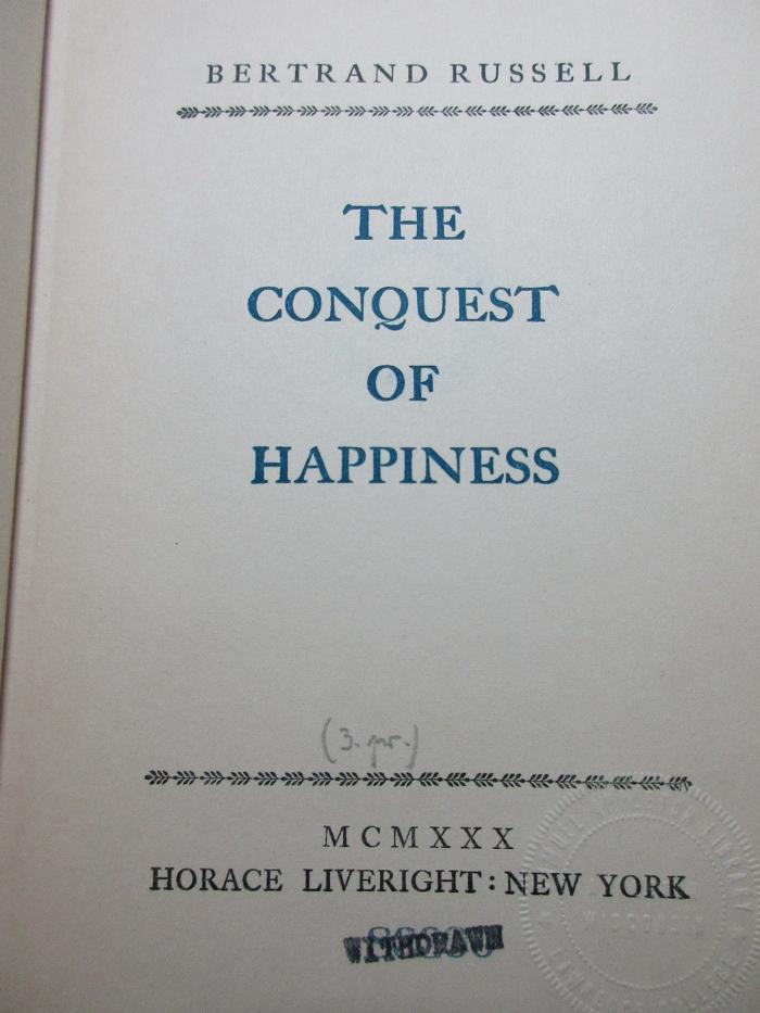 
1 G 5&lt;3&gt; : The conquest of happiness (1930)