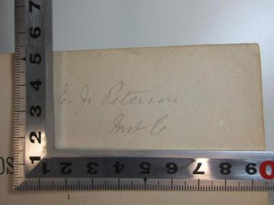 1 G 60-2,1 : Den filosofiska forskningen i Sverige från slutet af adertonde århundradet, framstäld i sitt sammanhang med filosofiens allmänna utveckling (1881);- (Petersen, E. J.), Von Hand: Autogramm; 'E. J.[?] Petersen
[?]'. 