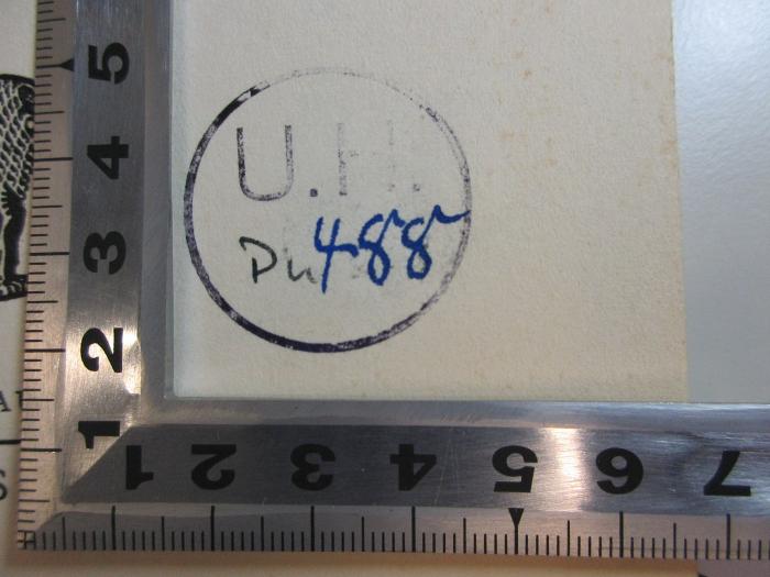 
1 G 42&lt;5&gt; : Mensch und Erde : sieben Abhandlungen (1937);-, Stempel: Initiale, Nummer; 'U.H.
488[handschriftlich]
O.W[?][handschriftlich]'