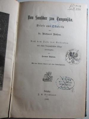 10 F 248 : Von Sansibar zum Tanganjika : Briefe aus Ostafrika (1888)