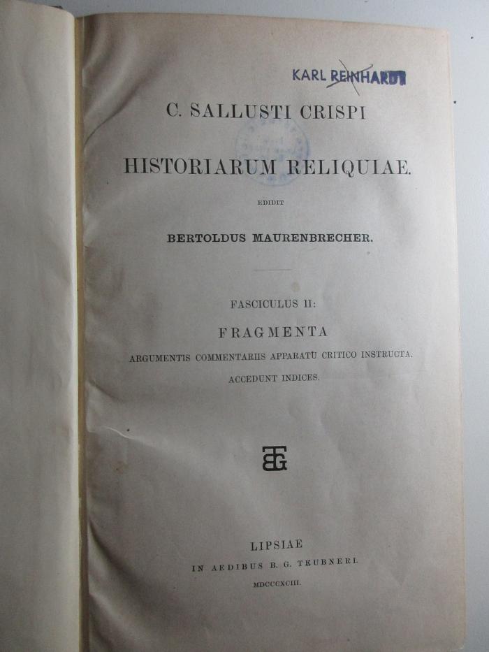 10 F 255-2 : Historiarum reliquiae : Fragmenta (1893)