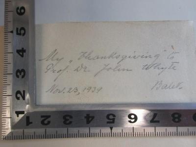 - (Balet, Leo), Von Hand: Name, Datum, Widmung, Besitzwechsel; 'My "Thanksgiving" to
Prof. Dr. John Whyte.
Nov. 23, 1939
Balett.'. ;
1 H 31 : Die Verbürgerlichung der deutschen Kunst, Literatur und Musik im 18. Jahrhundert (1936)